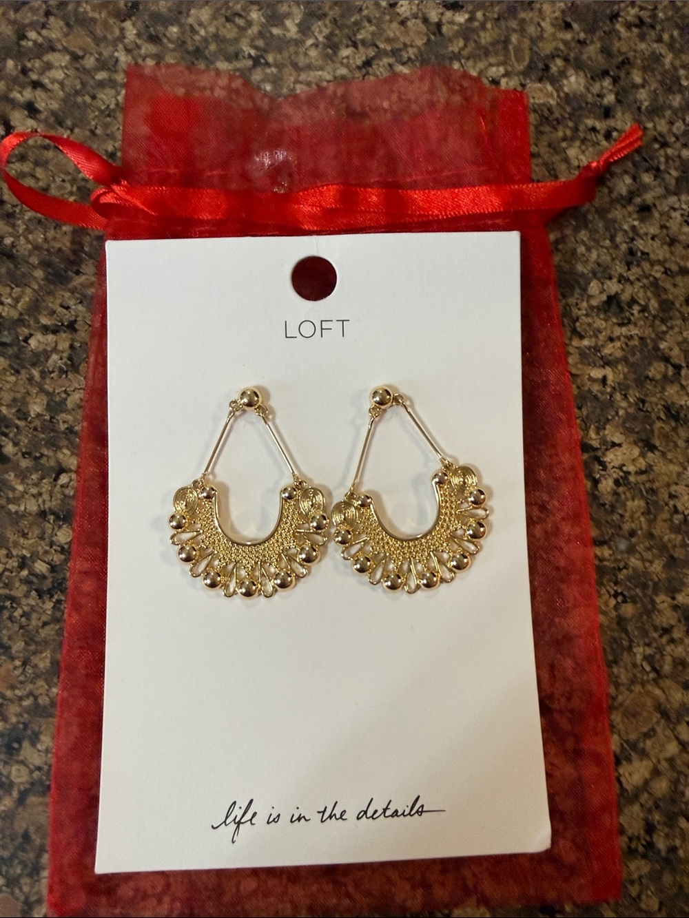 LOFT Gold Scalloped Fan Drop Earrings